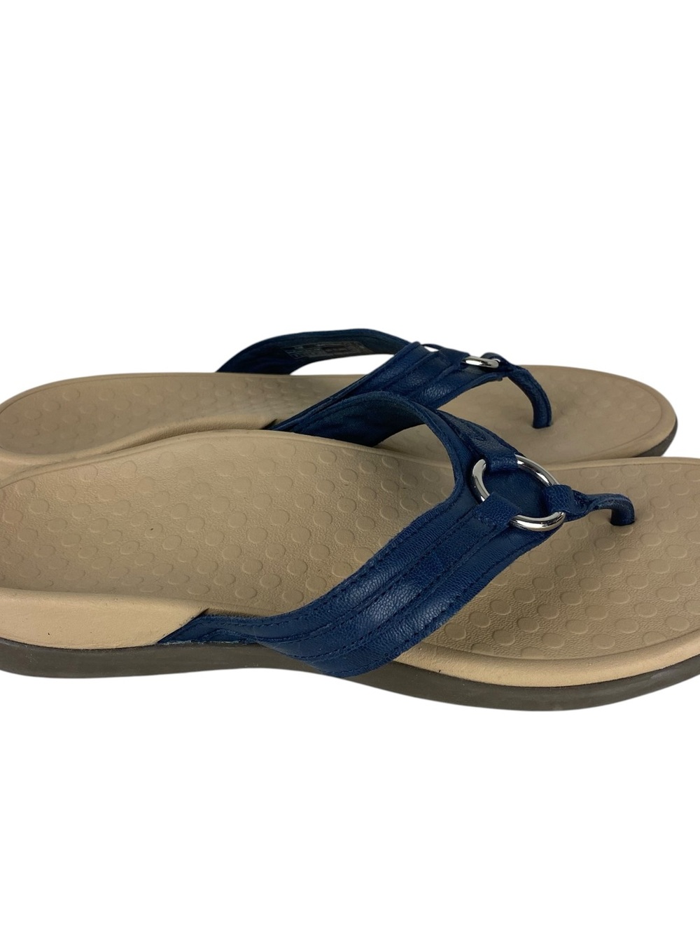 Vionic Aloe Navy Blue Leather Sandals Toe Post Orthotic Arch Thongs Flip Flops - Picture 6 of 11